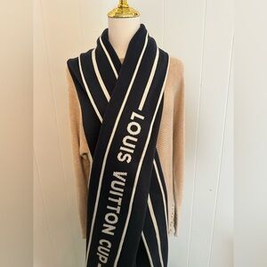 Louis Vuitton Cup Limited Edition Blue and White Cotton/Cashmere Scarf